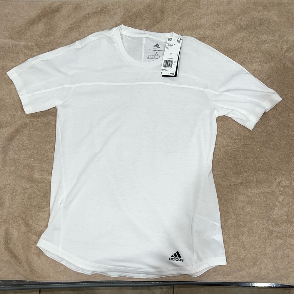 Ladies size Small Adidas sports top, off white, see through sleeves, new